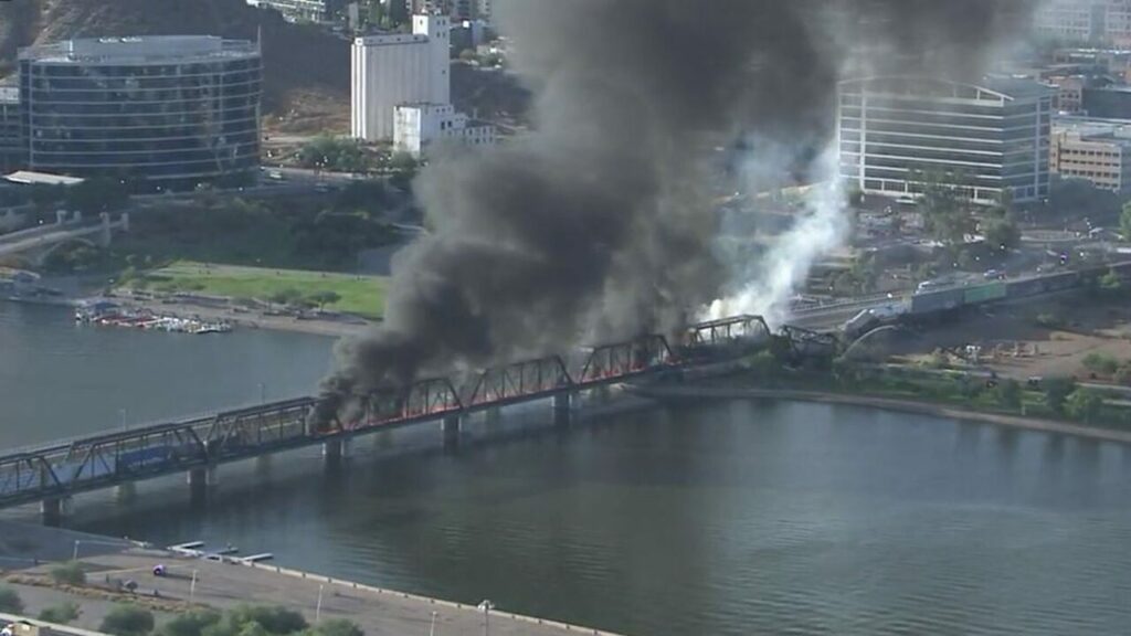 Arizona bridge burns, partially collapses after train derailment near Tempe Town Lake