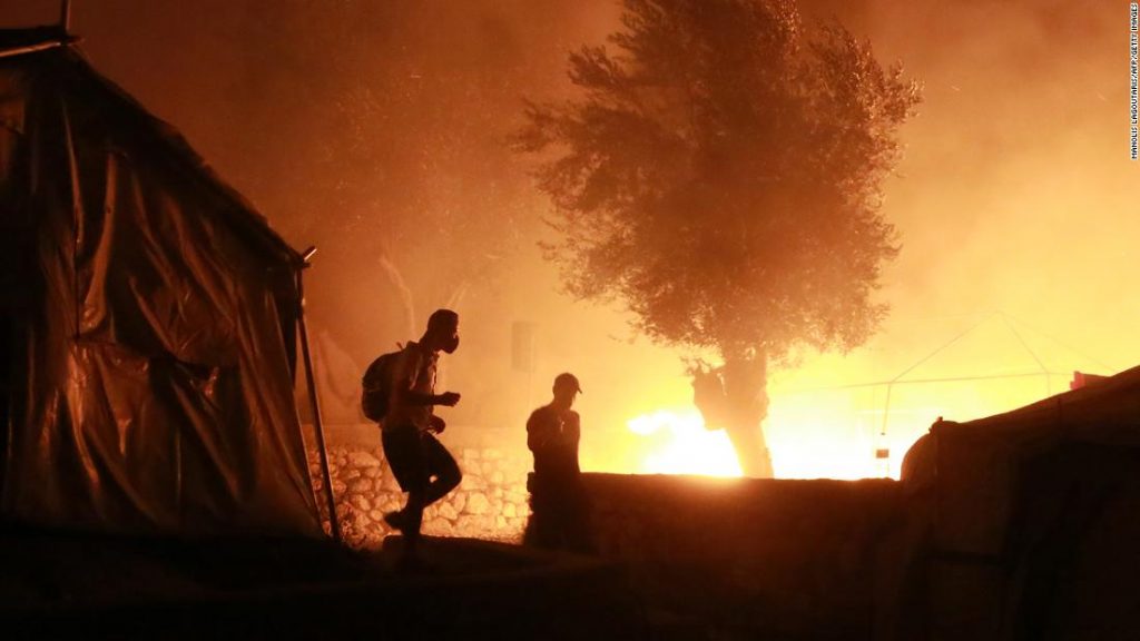 Screengrab of Reuters footage showing europe's largest migrant camp, Moria, "completely destroyed" after massive fires broke out at the overcrowded site on Greece's Lesbos island, according to an eyewitness.