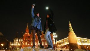 In Russia, the lights lit up in protest