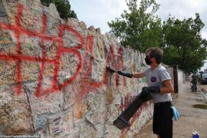 Elvis Presley's famous estate in Graceland, Memphis, was defaced by vandals overnight using graffiti