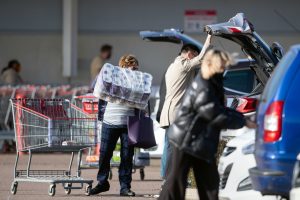 Shoppers rushed to stock up on essentials in the wake of Boris Johnson’s announcement