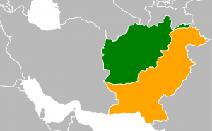 cartina, in verde l'Afghanistan, in giallo il Pakistan. Fonte: Wikimedia Commons